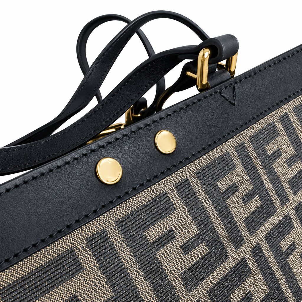 Fendi FF Jacquard Tote Bag – Black Calfskin Trim Gold Hardware