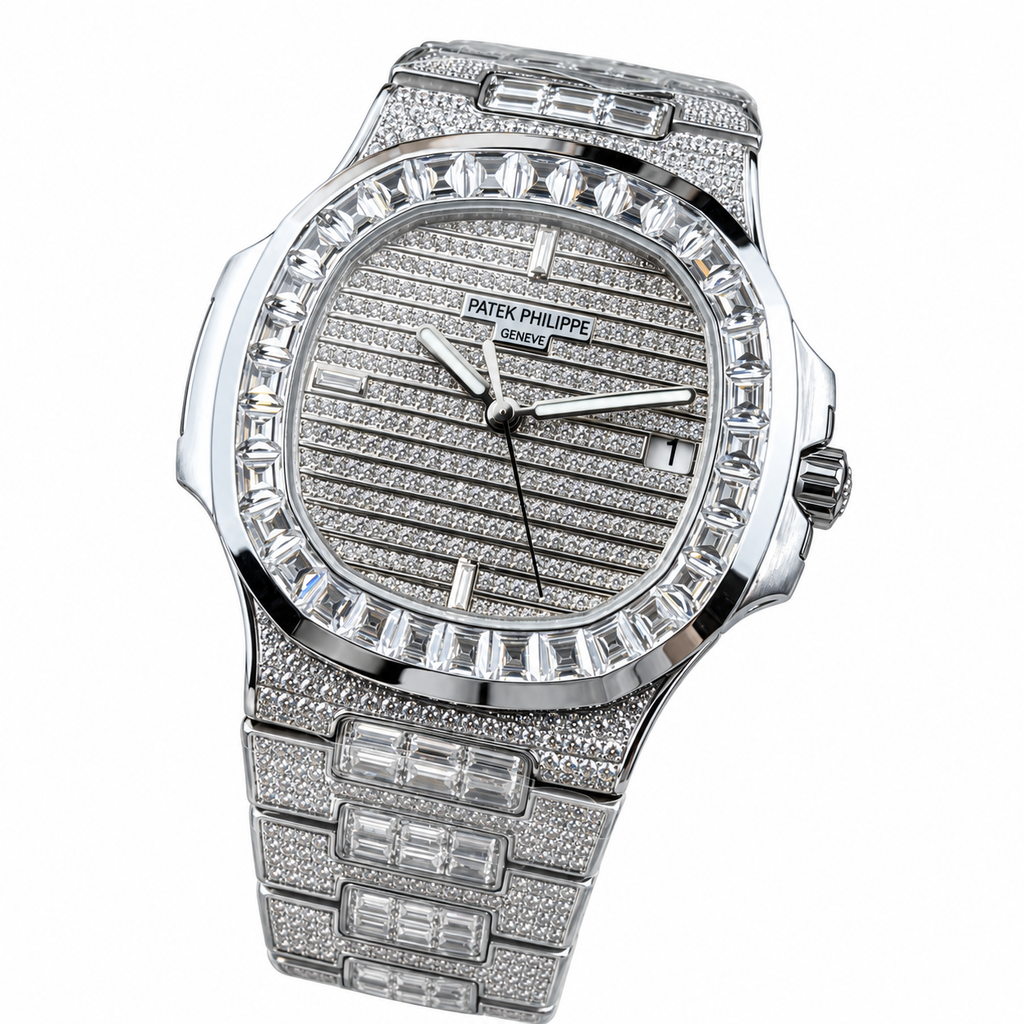 Patek Philippe White Gold Nautilus Full Diamond Iced Out Bracelet