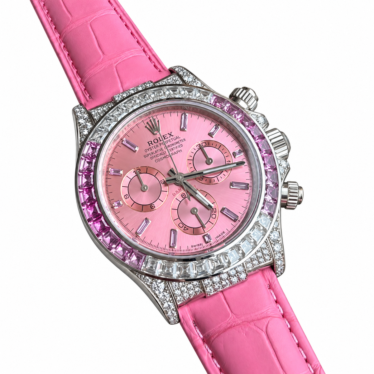 Rolex Daytona Steel Pink Dial Diamond Bezel