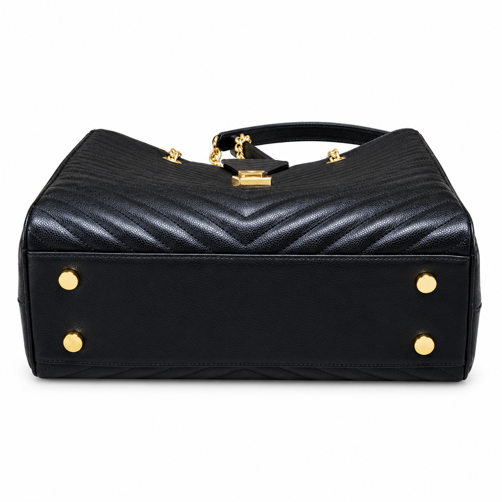 YSL Cassandre Tote Bag – Black Chevron Leather