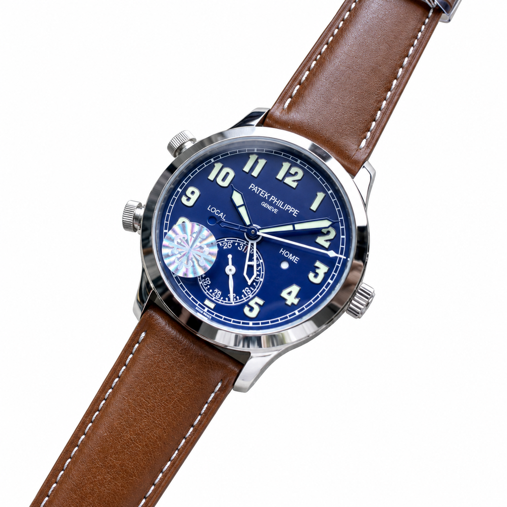 Patek Philippe Calatrava Pilot Travel Time 42mm Steel Blue Dial Dual Time Zone
