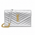 YSL Saint Laurent Envelope Chain Wallet Silver Matelasse Chevron Leather Gold YSL Monogram Gold Chain Strap