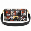 Fendi FF Shoulder Bag – Jacquard Canvas & Leather Trim, Flap Closure, 26cm