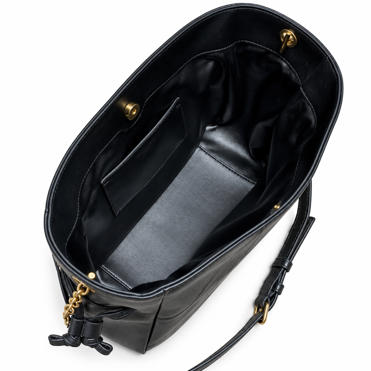 YSL Bouquet Drawstring Bag – Black Smooth Leather