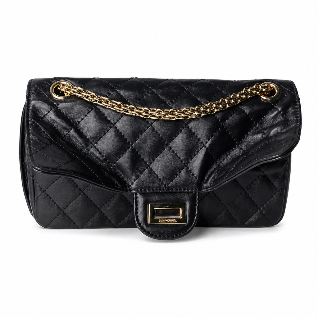 Chanel Classic Quilted Flap Bag | CC Turn-Lock Gold Hardware Leather Chain — 24x16cm