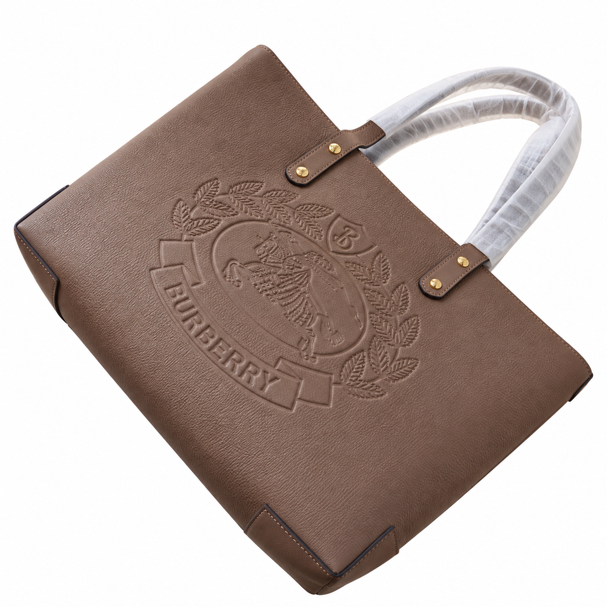 Burberry Heritage Crest Textured Tan Tote Bag