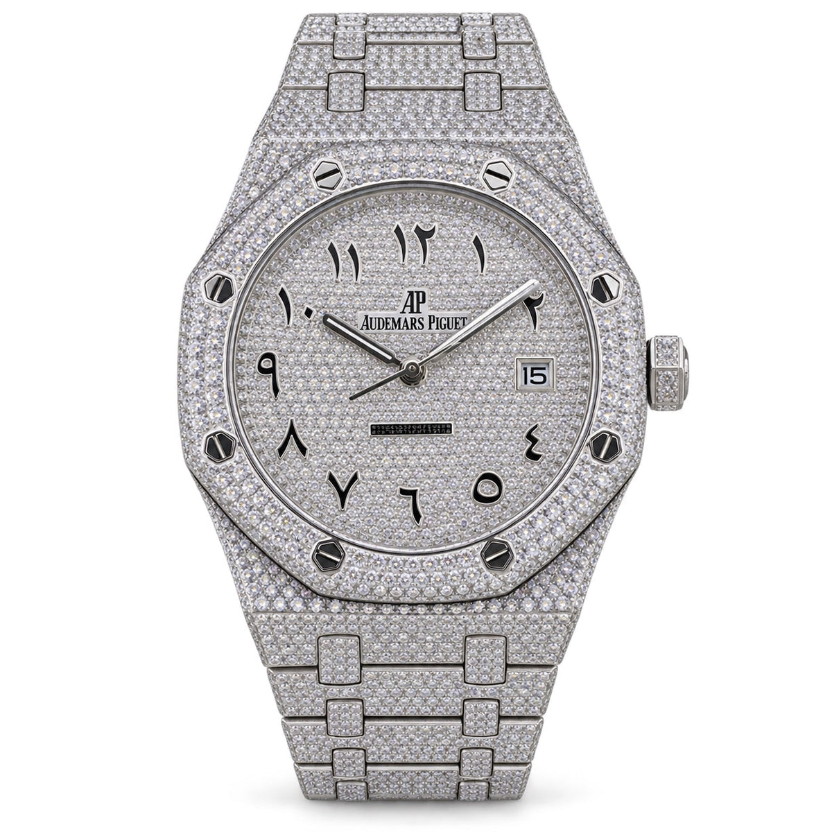 Audemars Piguet Royal Oak Full Diamond Pave Steel Arabic Numeral Dial