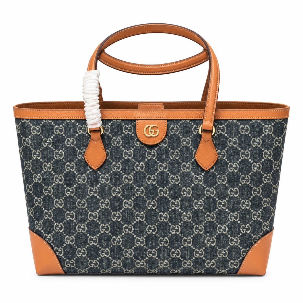 Gucci Bree GG Denim Large Tote Bag Blue