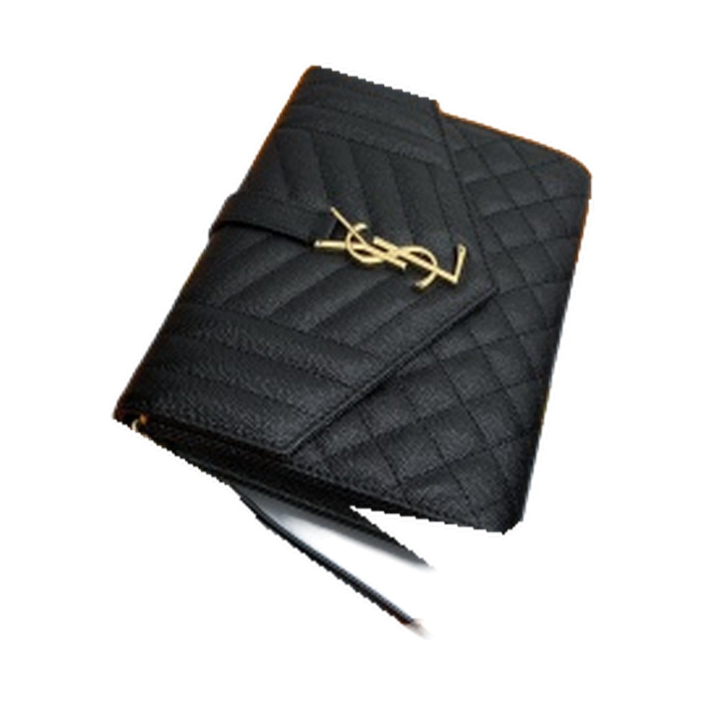 YSL Saint Laurent Envelope Clutch in Black Quilted Leather