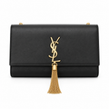 YSL Saint Laurent Kate Chain Bag in Black Smooth Leather with Gold Tassel