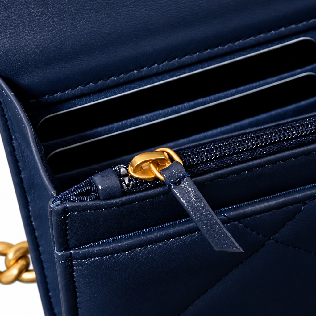 Chanel 19 Wallet on Chain WOC Quilted Lambskin Navy Blue 19cm