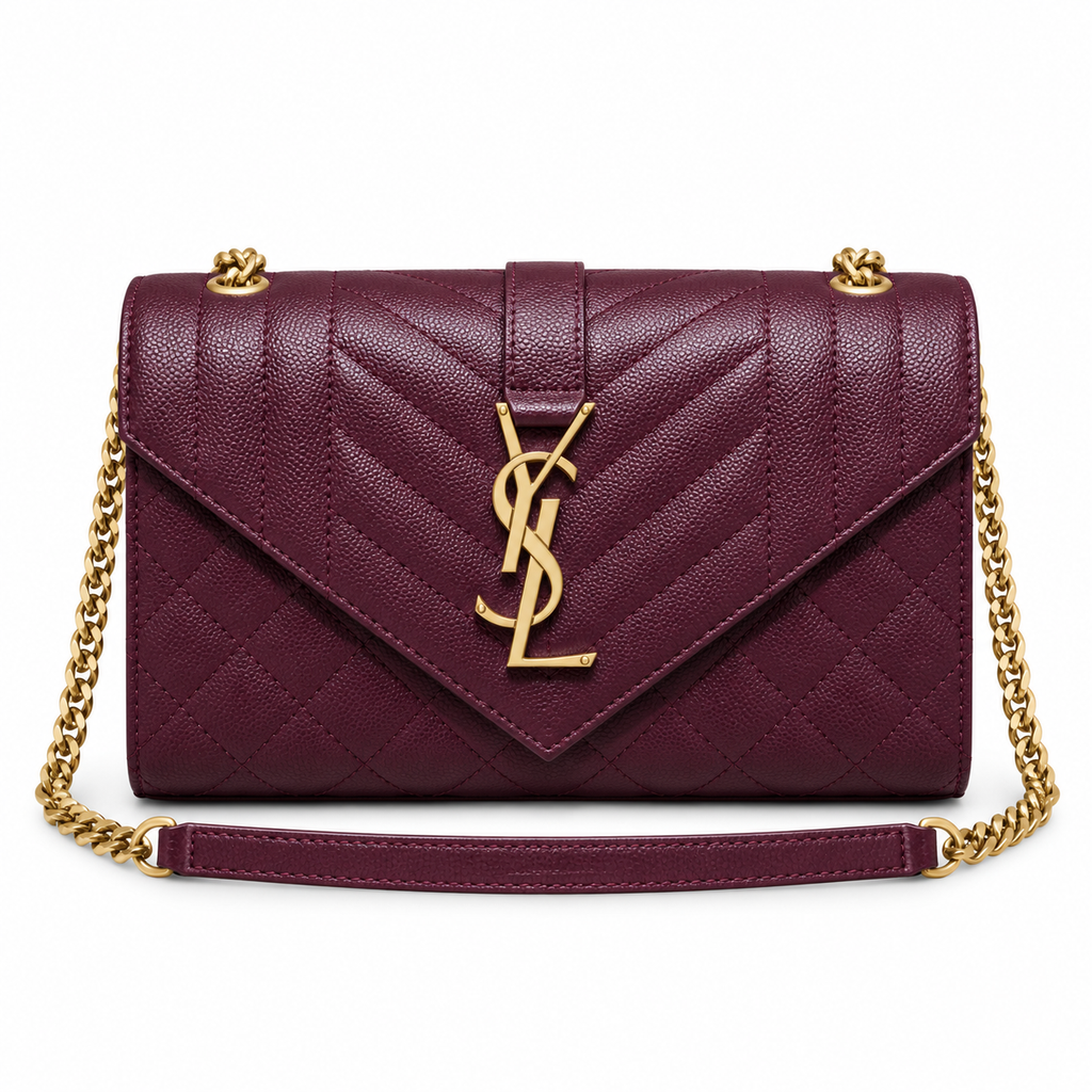 Saint Laurent Envelope Medium Chain Bag in Bordeaux