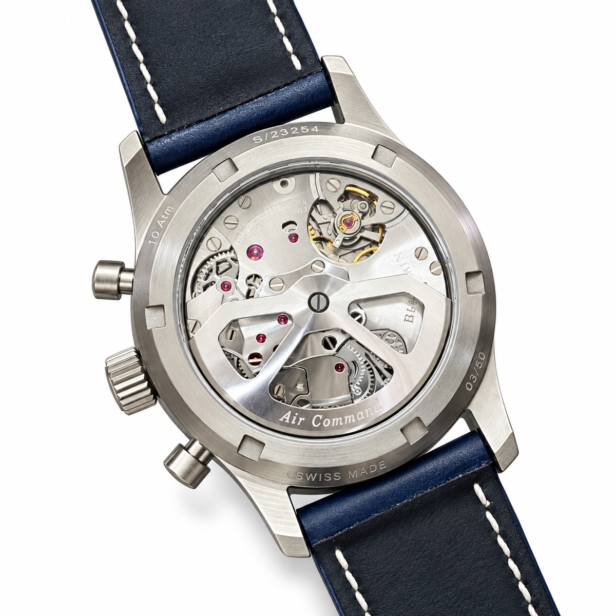 Blancpain Air Command Flyback Chronograph Blue Ceramic Bezel Leather Watch