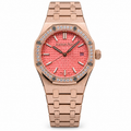 Audemars Piguet Royal Oak Automatic Rose Gold Diamond Bezel Coral Pink
