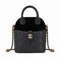 Chanel Black Quilted Lambskin Mini Bucket Bag | Double-Pull Gold Zipper, Dual Compartment & D-Ring Top Handle