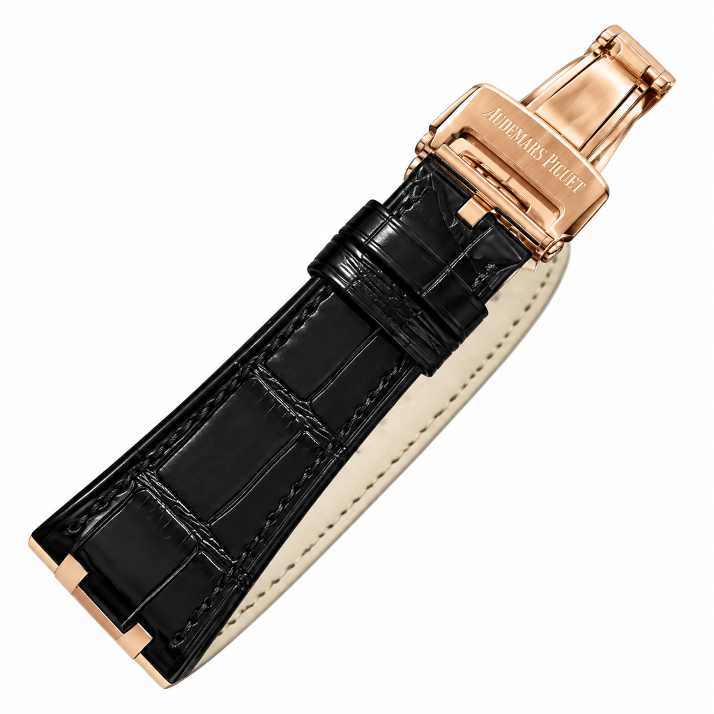 Audemars Piguet Royal Oak Automatic Date Rose Gold Black Leather