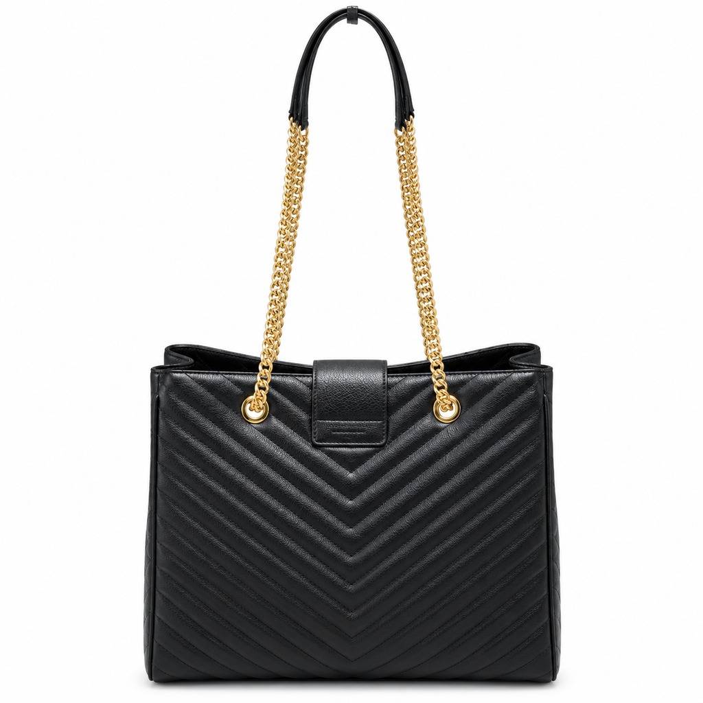YSL Cassandre Tote Bag – Black Chevron Leather