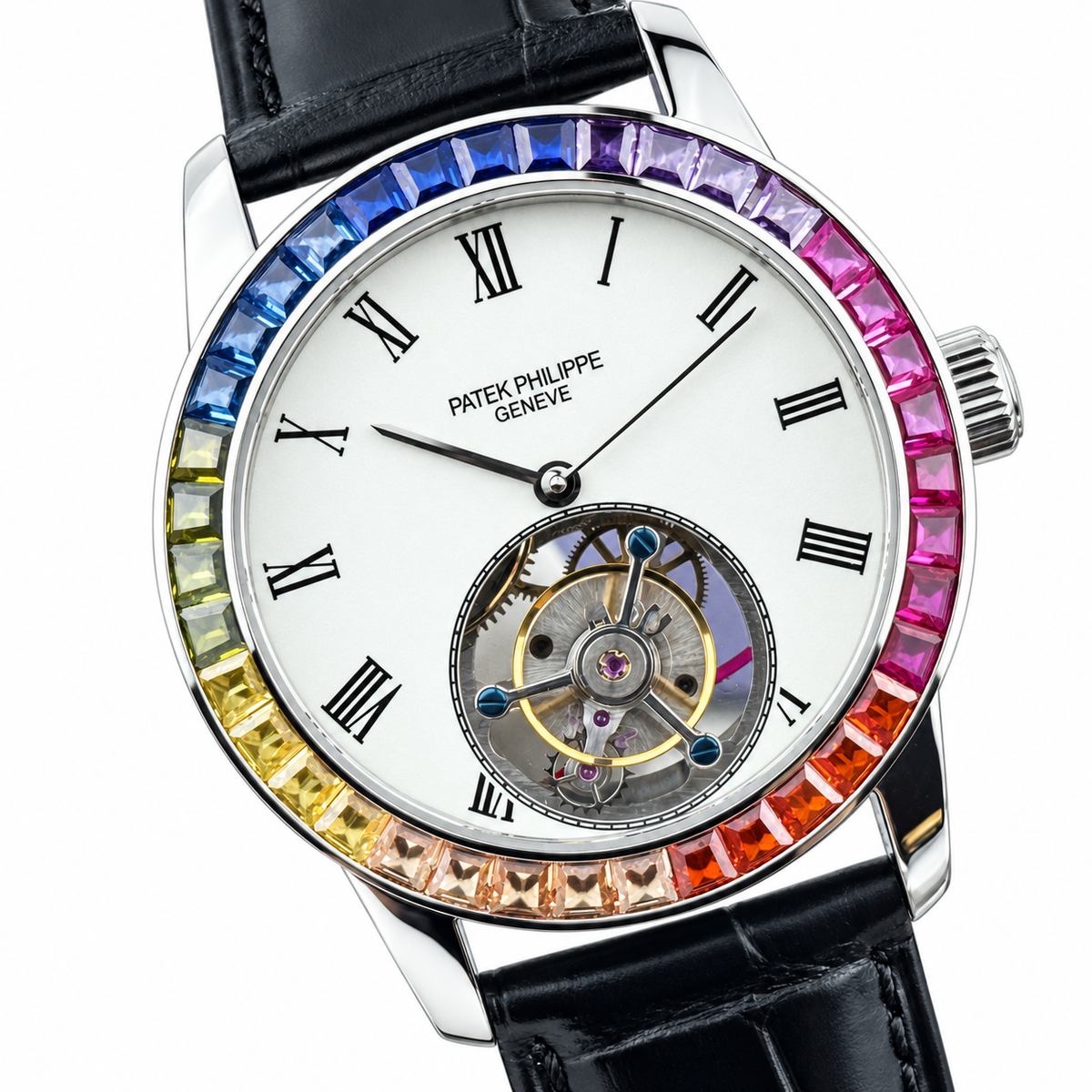 Patek Philippe White Gold Calatrava Tourbillon Rainbow White Dial