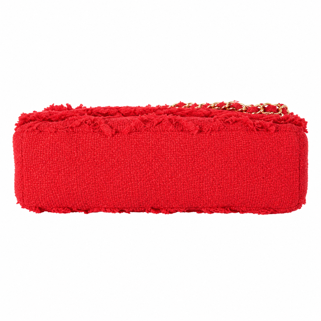 Chanel Large Quilted Tweed Flap Bag Red Gold 38cm