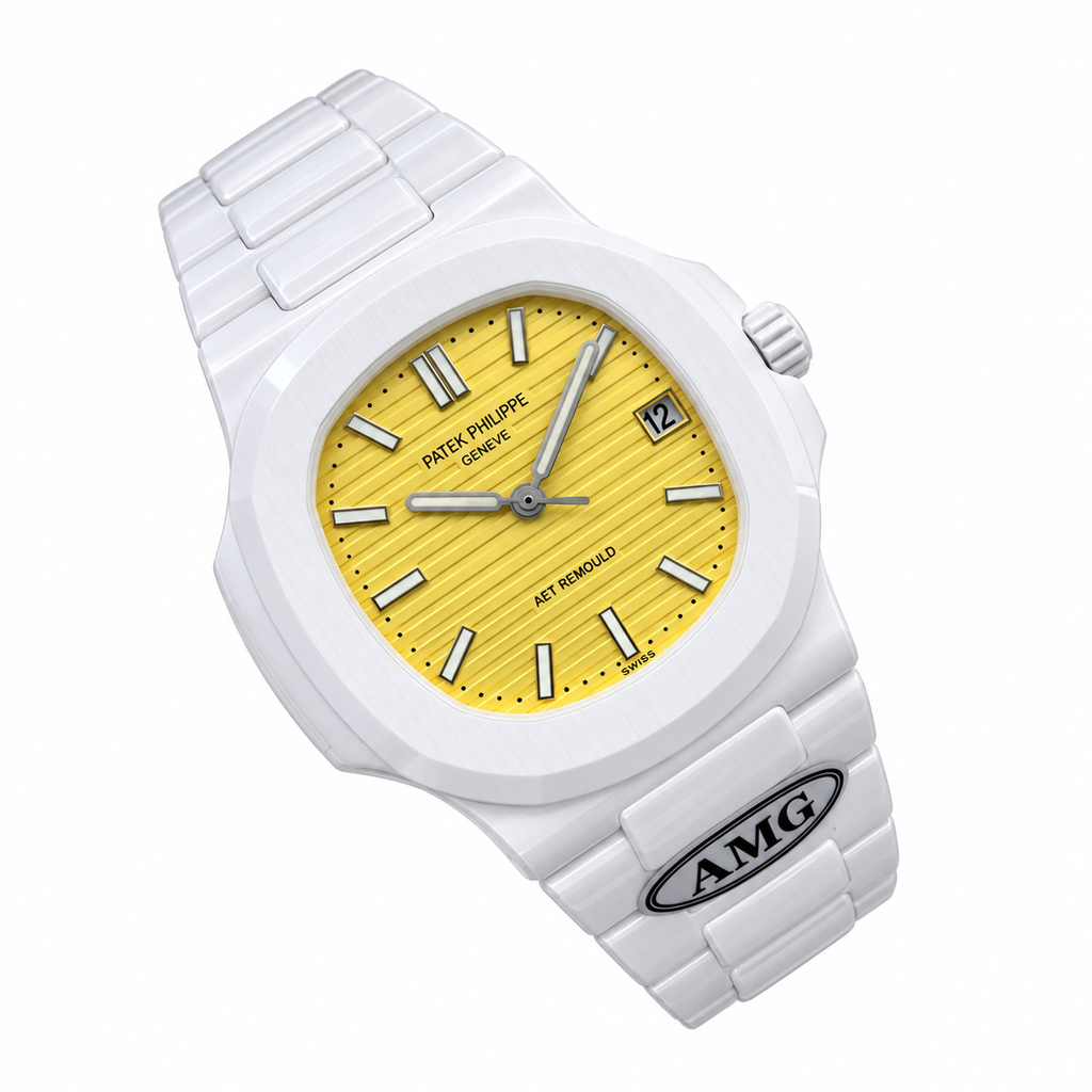 Patek Philippe White Ceramic Nautilus Yellow Dial AMG Edition