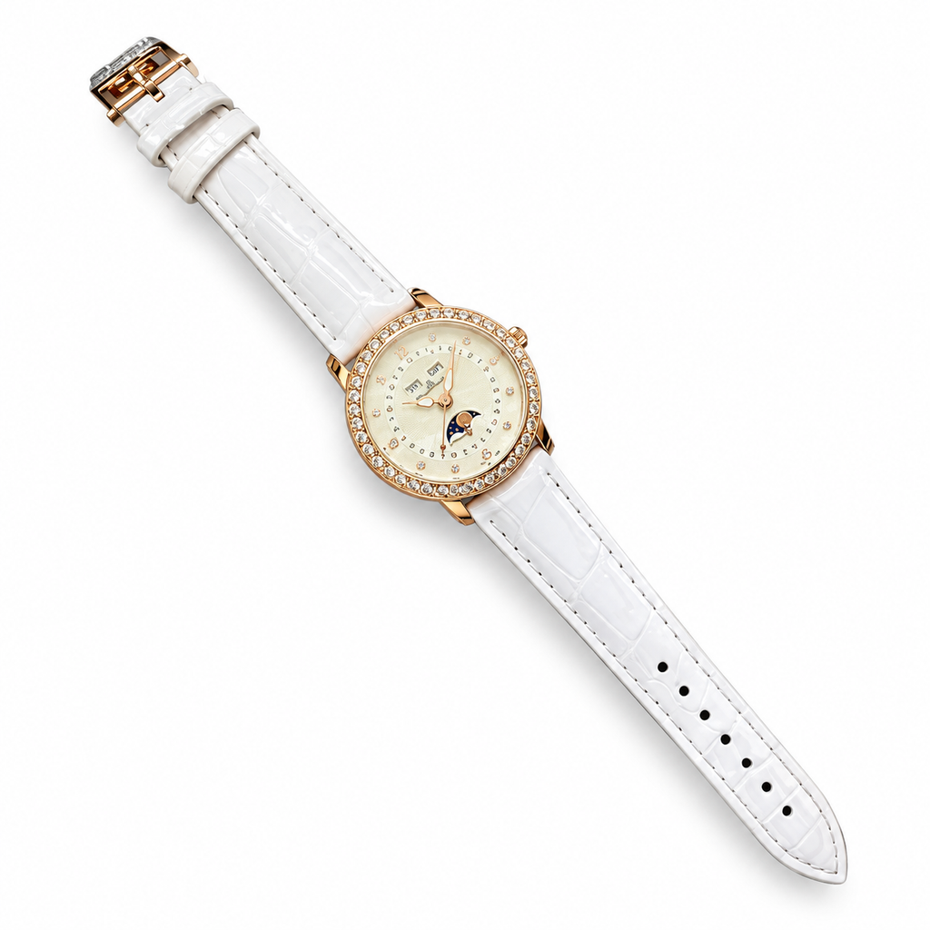Blancpain Villeret Moonphase Full Calendar Rose Gold Diamond Bezel Ladies Watch